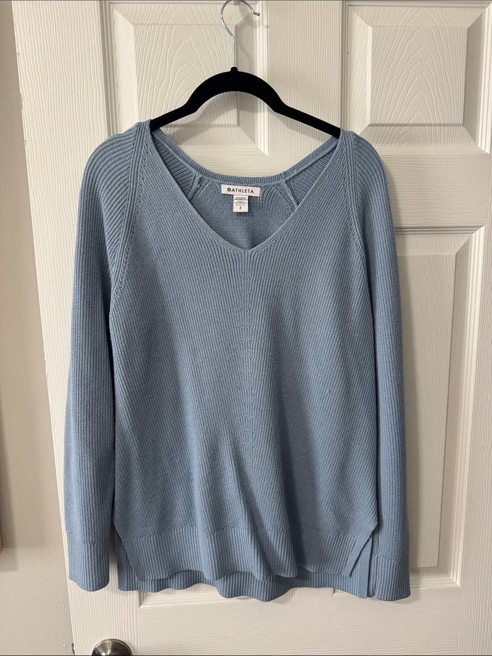 Athleta Sky Blue V-Neck Ribbed Sweater
